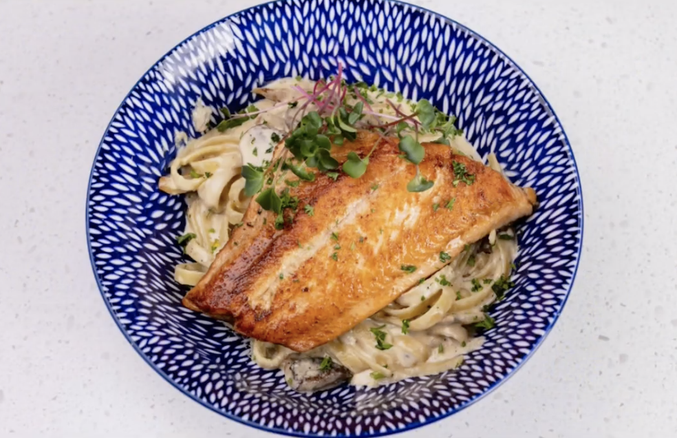 Featured image for “Pan Fried Rainbow Trout with Cremini Mushroom Sauce and Fettuccine”